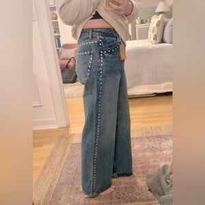 Reformation Cary high rise wide leg studded denim